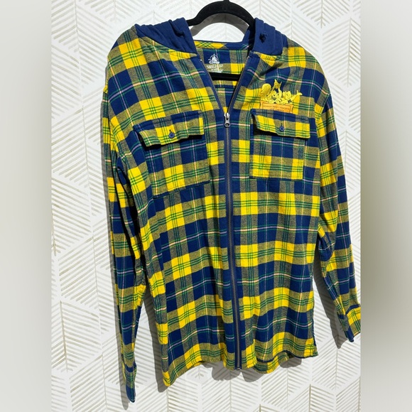 Disney XS The Three Caballeros Flannel Zip Up Hoodie Yellow Blue Donald Duck - Picture 4 of 8